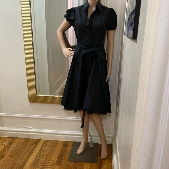 BCBGMaxAzria Black A-Line Peplum Dress with Puff Sleeves - Picture 12 of 16